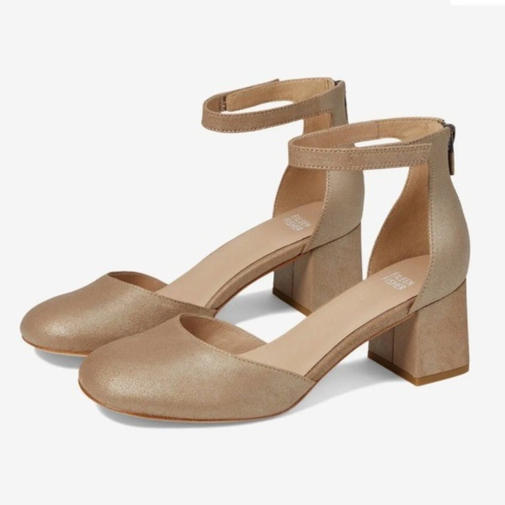 Eileen Fisher Indi‎ Metallic Ankle-Grip Pumps in Suede Platinum Pumps Size 8